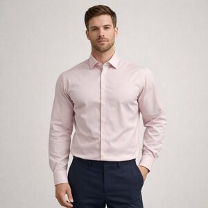 State and Liberty S&L Mens Pink Stretch Long Sleeve  Dress Shirt Size L Slim Fit